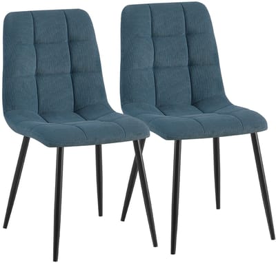 CLP Antibes eetkamerstoelen set van 2 - ribstof - 150 kg - metaal - Ribstof/blauw