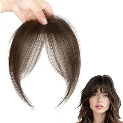 Natuurlijke Clip-In Pony voor Vrouwen, Remy Mensenhaar met 2 Clips, Perfecte Fringes en Haar Topper in Mocha Bruin