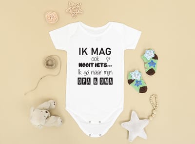 Hospitrix Baby Rompertje met Tekst Ik mag ook nooit iets... Ik ga naar mijn OPA & OMA| Maat S 0-3 maanden | Korte Mouw | Cadeau voor Zwangerschap | Bekendmaking | Aankondiging | Aanstaande Moeder | Moederdag