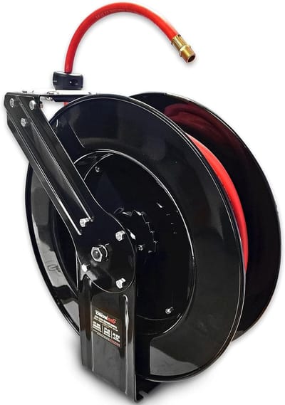 Slanghaspel - Automatische oproller - Lucht en water - Robuuste stalen constructie - 20 meter - Zilver