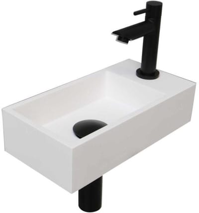 INK - Fonteinpack Polystone Rechts incl. Fonteinkraan - Design Sifon - Design Plug en Montageset - 360x180x90 Mm - Mat Wit/mat Zwart