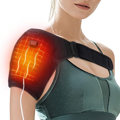Elektrische Verwarmende Schouderbrace Massagegordel voor Gewrichtspijnverlichting Spierontspanning Ondersteunende Band M/L zwart