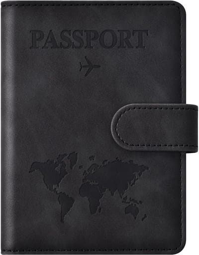 Travelhawk Paspoorthoesje - paspoorthouder - Travel Wallet - Organizer - RFID - Wereldkaart - PU Leer - Zwart