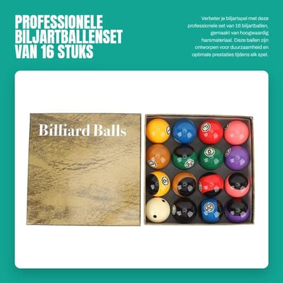 Dailygoods- Biljartballenset 16 Stuks - Professionele Hars Biljartballen - Diameter 5,72 cm - Duurzaam - Nauwkeurige Balbeweging - Ideale Balans en Gewichtsverdeling - Poolballen