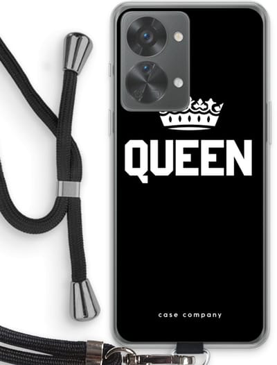 Case Company® - Hoesje met koord geschikt voor OnePlus Nord 2T hoesje met Koord - Queen zwart - Telefoonhoesje met Zwart Koord - Bescherming aan alle Kanten en Over de Schermrand