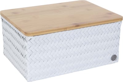 Opbergmand met bamboe deksel - Mand - Speelgoedmand - Woonkamer - Kinderkamer - Luiertafel - Babykamer - Handed By -Top Fit large - lichtgrijs - ice grey