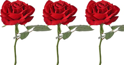 Top Art Kunstbloem Roos de luxe - 3x - rood - 30 cm - kunststof steel - decoratie bloemen