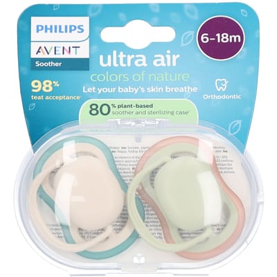 Philips Avent Ultra Air – Ademend en lichtgewicht fopspeen (6-18 mnd) – 2 stuks - SCF087/16