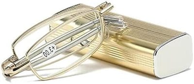 Mini opvouwbare leesbril, gouden draagbare zaklezerbril met intrekbare veerpootjes (maat: 2,5 x)