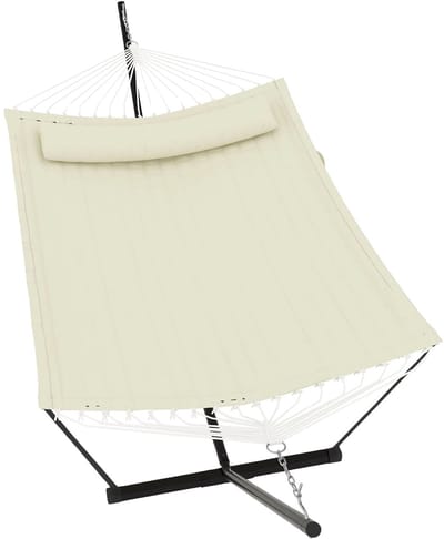 Hangmat met Standaard 366 cm - Geschikt 2 Personen met Kussen - Geschikt 2 Personen met Kussen, Beige Variant C - Lichtgrijs