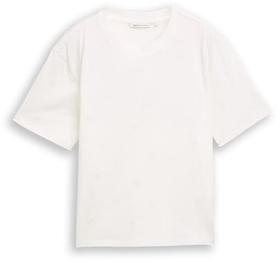 Tom Tailor Denim - T-shirt met boxy pasvorm en borduursels - Maat XXL - off white daisy embroidery
