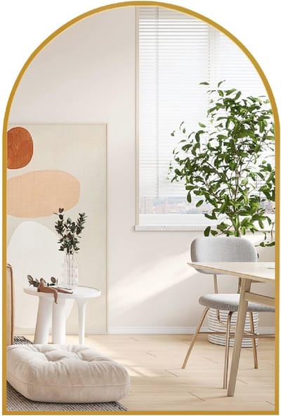 Gebogen Wandspiegel 24x36 - Wandgemonteerde Spiegel met Metalen Frame voor Badkamer en Woonkamer