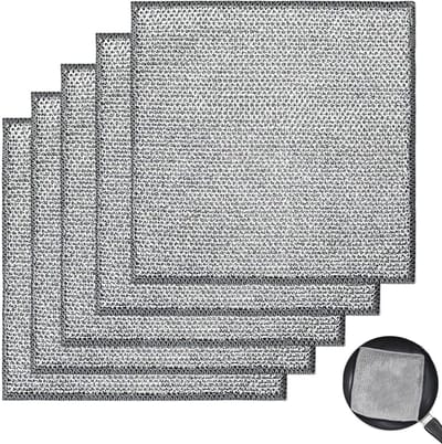 Dailygoods- Schuursponzen Dubbellaags - 5 Stuks - 20 x 20 cm - Metaaldraad/Microvezel - Duurzaam/Roestvrij - Vochtig/Droog Gebruik - Schoonmaakdoeken