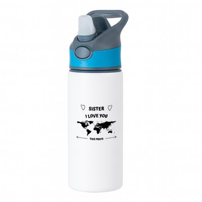 Hacebo® - sister I love you this much waterfles met rietje blauw - Zus - geweldige zus - liefste zus - verjaardag - cadeau - kado - bedankje - geschenk - water fles - 650ML