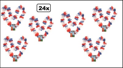 24x Hawai kransen rood/wit/blauw - hawai krans hawaii slinger kleur trouwen liefde feest love thema feest pride
