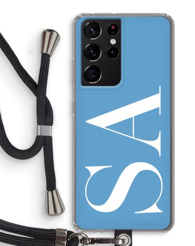 Gepersonaliseerd - Case Company® - Hoesje met koord geschikt voor Samsung Galaxy S21 Ultra hoesje met Koord - Monogram N°2 - Telefoonhoesje met Zwart Koord - Bescherming aan alle Kanten en Over de Schermrand