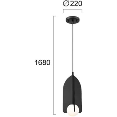 Viokef Hanglamp Fedora, Ø 22 cm, zwart, metaal/glas