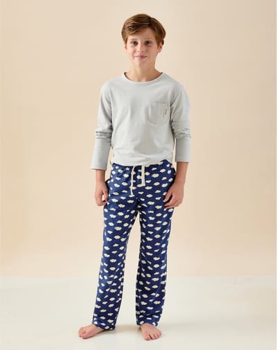 Little Label - jamie pyjamaset jongens - blauw wolken - 8Y/122-128 - extra zachte bio-katoen