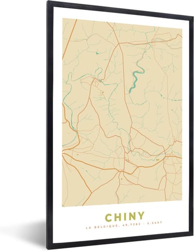 Fotolijst incl. Poster - Stadskaart - Vintage - Chiny - Plattegrond - Kaart - 40x60 cm - Posterlijst