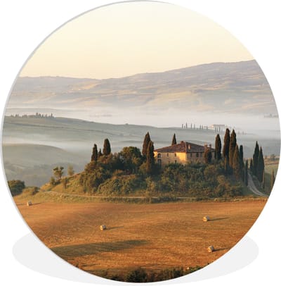 WallCircle - Wandcirkel 90x90 - Toscane - Landschap - Italië - Ronde schilderijen woonkamer - Wandbord rond - Muurdecoratie cirkel - Kamer decoratie binnen - Wanddecoratie muurcirkel - Woonaccessoires