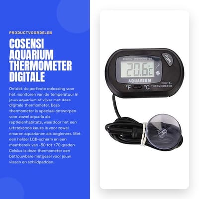 Aquarium Thermometer - Digitale Temperatuurmeter - Hoge Precisie - Zwart - Voor Vis, Reptielen en Pond - Ideaal voor Aquaria en Turtles