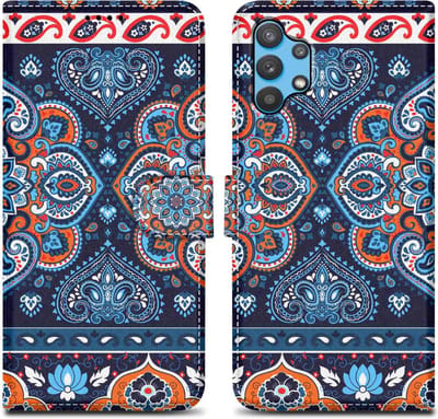 Cadorabo Hoesje geschikt voor Samsung Galaxy A32 5G - Design Blauwe Mandala No. 1 - Beschermhoes Case Cover met magnetische sluiting, standaardfunctie en kaartvakje