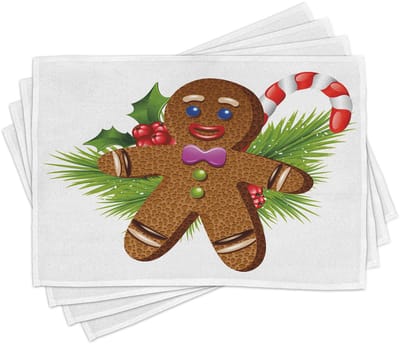 ABAKUHAUS Gingerbread Man Placemats, wasbare en kleurvaste stof voor eetkamer en keuken, bruin groen rood