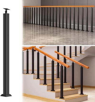 Trapleuning Kolom - Spilpaal Smeedijzer - Veilige Trappen - Kantelbare Beugel - 60-120 Cm - Zwart