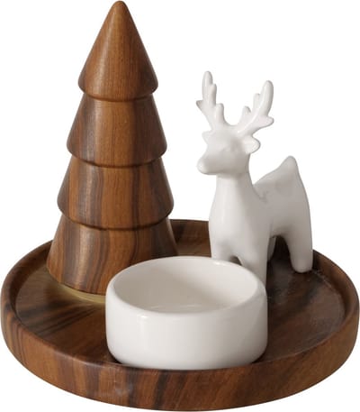 Kaarsenhouder met dennenboom en figuur SKANDO, hoogte 12 cm