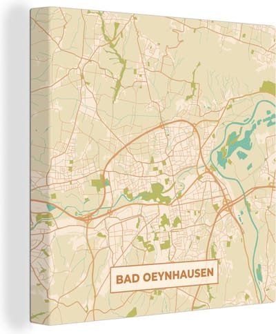 Canvas Schilderij Plattegrond - Bad Oeynhausen - Kaart - Stadskaart - Vintage - 20x20 cm - Wanddecoratie