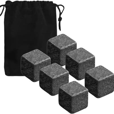 Dailygoods- Whiskystenen set van 6 - Herbruikbare IJsblokjes - Natuursteen - Opbergzak - Koelstenen - 2 x 2 x 2 cm