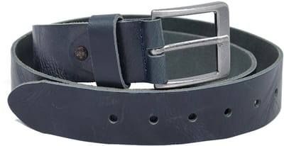 Donkerblauwe herenriem leer - maat 90 - lederen donkerblauwe broekriem - man - blauw - bewerkt leer - zilveren gesp