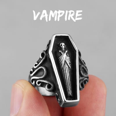 Vampier Doodskist Geest Roestvrij Staal Heren Ringen Gothic Punk Uniek Cool voor Mannelijke Vriend Sieraden Creativiteit Cadeau 14 black