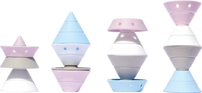 HIX - Pastel Kleuren, 4 omvormbare bouwkegels in elastische siliconen rubber, in doos 8.2x8.2x14.3cm, 2+