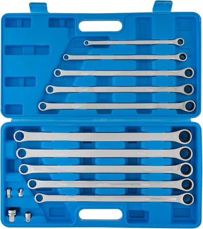 10-delige professionele extra lange metrische ratelsleutelset 8-19 mm met adapters