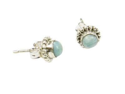 Zilveren knop oorbellen Larimar 925 zilver