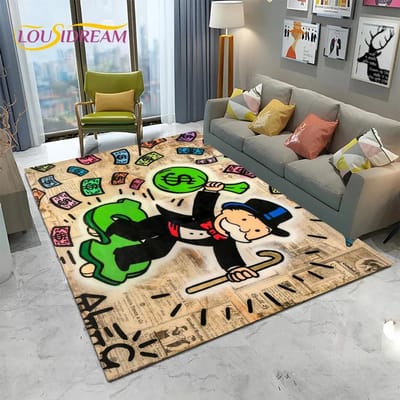 Retro Games Dollar Monopoly Cartoon Tapijt Vloerkleed voor Huis Woonkamer Slaapkamer Bank Deurmat Decor, Kindergebied Vloerkleed Antislip Vloermat 40x60cm