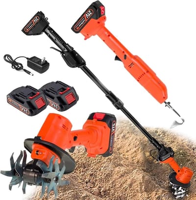 Draadloze Tuinfrees - Elektrische Frees - Bodem Bewerken - Telescopische Steel - 10 cm Werkbreedte - Rood