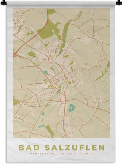 Wandkleed - Wanddoek - Bad Salzuflen - Stadskaart - Vintage - Kaart - Plattegrond - 120x180 cm - Wandtapijt