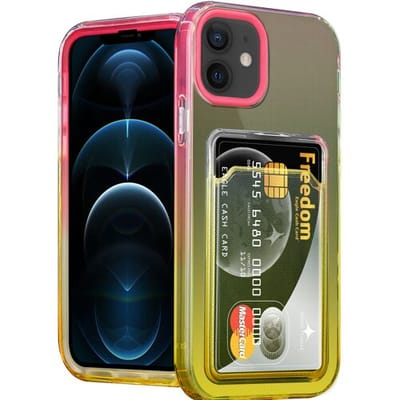 ShieldCase Hoesje geschikt voor Apple iPhone 12 / 12 Pro hoesje - Colorful pasjeshouder - ruimte voor pasjes - kleurrijk design - meerkleurige case - roze/geel