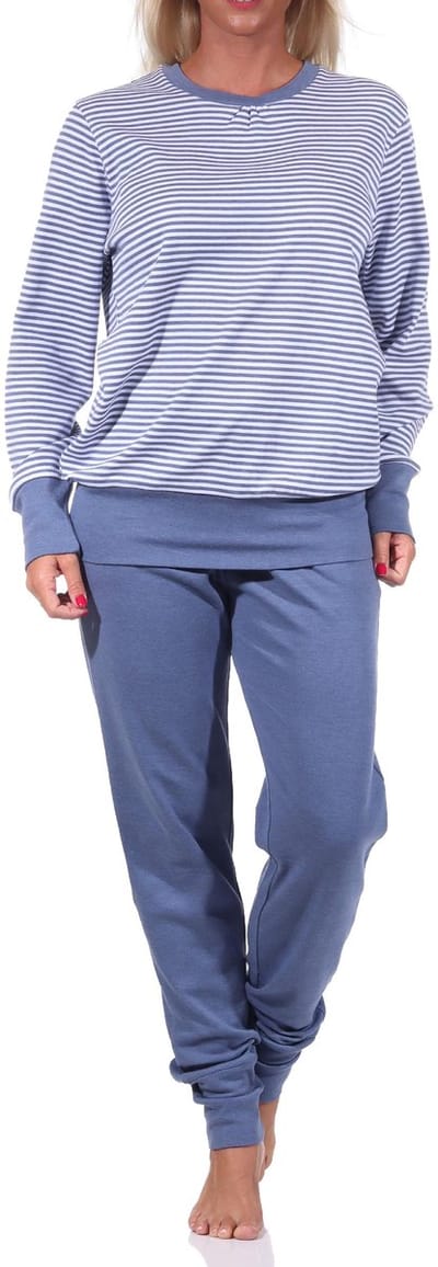 Cosy damespyjama met lange mouwen en manchetten in streepjeslook - 212 201 96 258