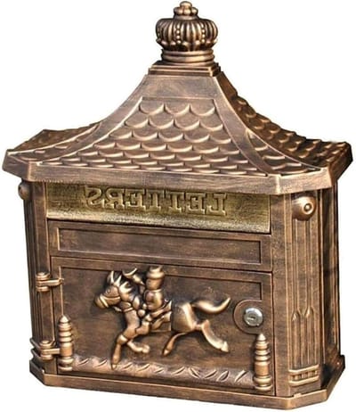 Decoratieve brievenbus - Verzamelbus buiten - Post ontvangen - Wandmontage afsluitbaar - 45x41x16 cm - Goudkleurig