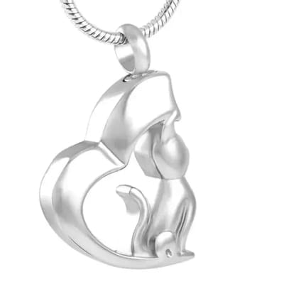 Aramat Jewels | Gedenkhangers | Stalen Ashanger Poes – 8 Modellen Kat Gedenksieraad Zilver Goud Zwart | Poes in hart-3x2cm | |15mm | Staal | Volwassenen | Verkleurd niet