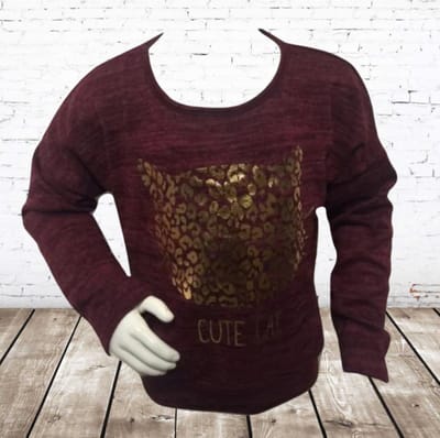 Meisjestrui Cute Cat - Rode meisjes trui met goudkleurige opdruk - Rood - 122/128