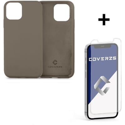 Coverzs Luxe Liquid Silicone case geschikt voor Apple iPhone 12 / 12 Pro - beschermhoes - siliconen backcover - optimale bescherming - grijs + glazen Screen Protector