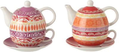 J-Line theepot Bord - keramiek - paars/rood - set van 2