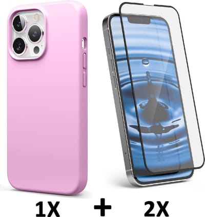 HB Hoesje Geschikt voor Apple iPhone 13 Pro - Roze / 2X Volledige Glazen Screenprotector - Siliconen Back Cover