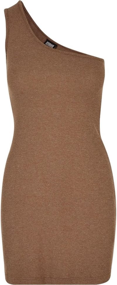 Urban Classics - Rib One Shoulder Korte jurk - XS - Bruin