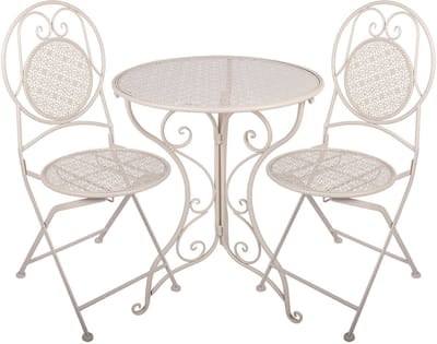 Clayre & Eef Bistroset Bistrotafel Bistrostoel 3-delig Ø 60x74 / 50x40x92 cm Wit Metaal