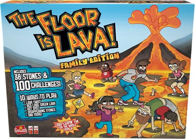 De Vloer is Lava - Vloerspel Gezelschapsspel - Actief Familieplezier - Met Actiekaarten - 35x9x27 cm - Blauw